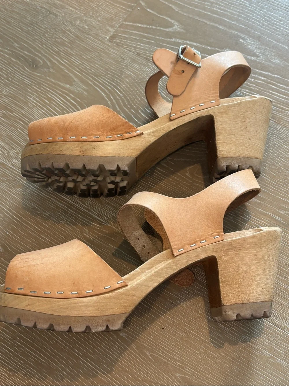 MIA Swedish Anatomic Greta Tan Leather Open-Toe Platform Slingback Sandals